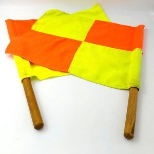 Soccer Referee Flags - Set of 2 - Vintage - Hardwood Handles - Felt Fabric